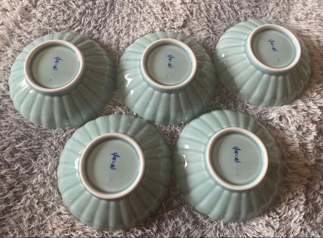 深川製磁 青磁菊割子付け揃 皿5客