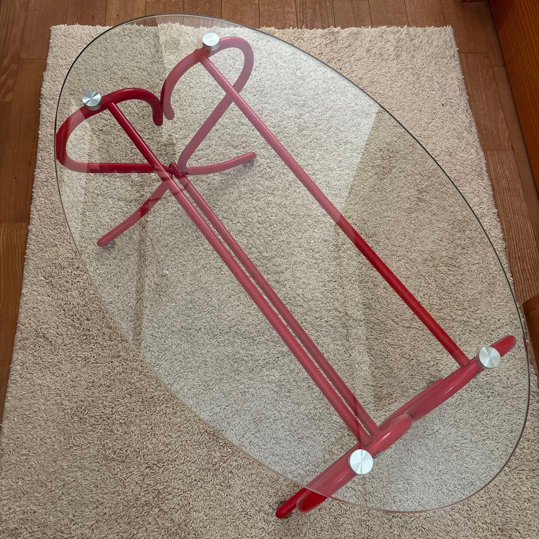 ガラステーブル　レトロ　赤いハート　型脚 ガラステーブル レトロ 赤いハート 型脚 - メルカリ