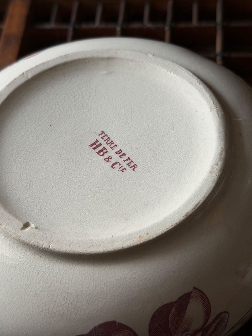 ⚫︎フランスアンティーク⚫︎HB&C ショワジールロワ窯⚫︎深赤色 小鳥